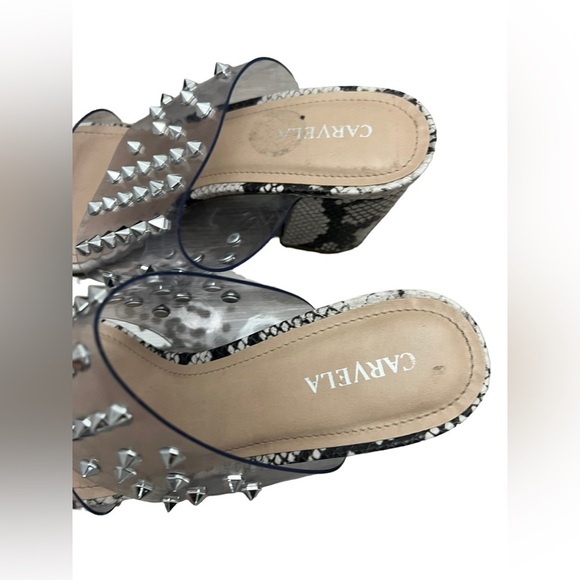Carvela Made in Brazil Studded Clear Snake Print Block Heel Sandals Size 38 - Picture 6 of 9